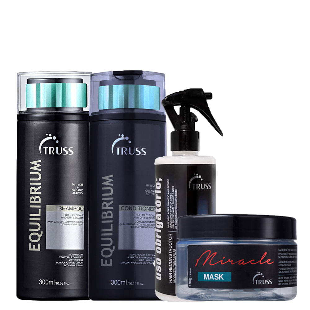 Kit Truss Equilibrium - Shampoo 300 ml + Condicionador 300 ml + Tratamento de Reconstruo 260 ml + Mscara de Hidratao Miracle 180 g